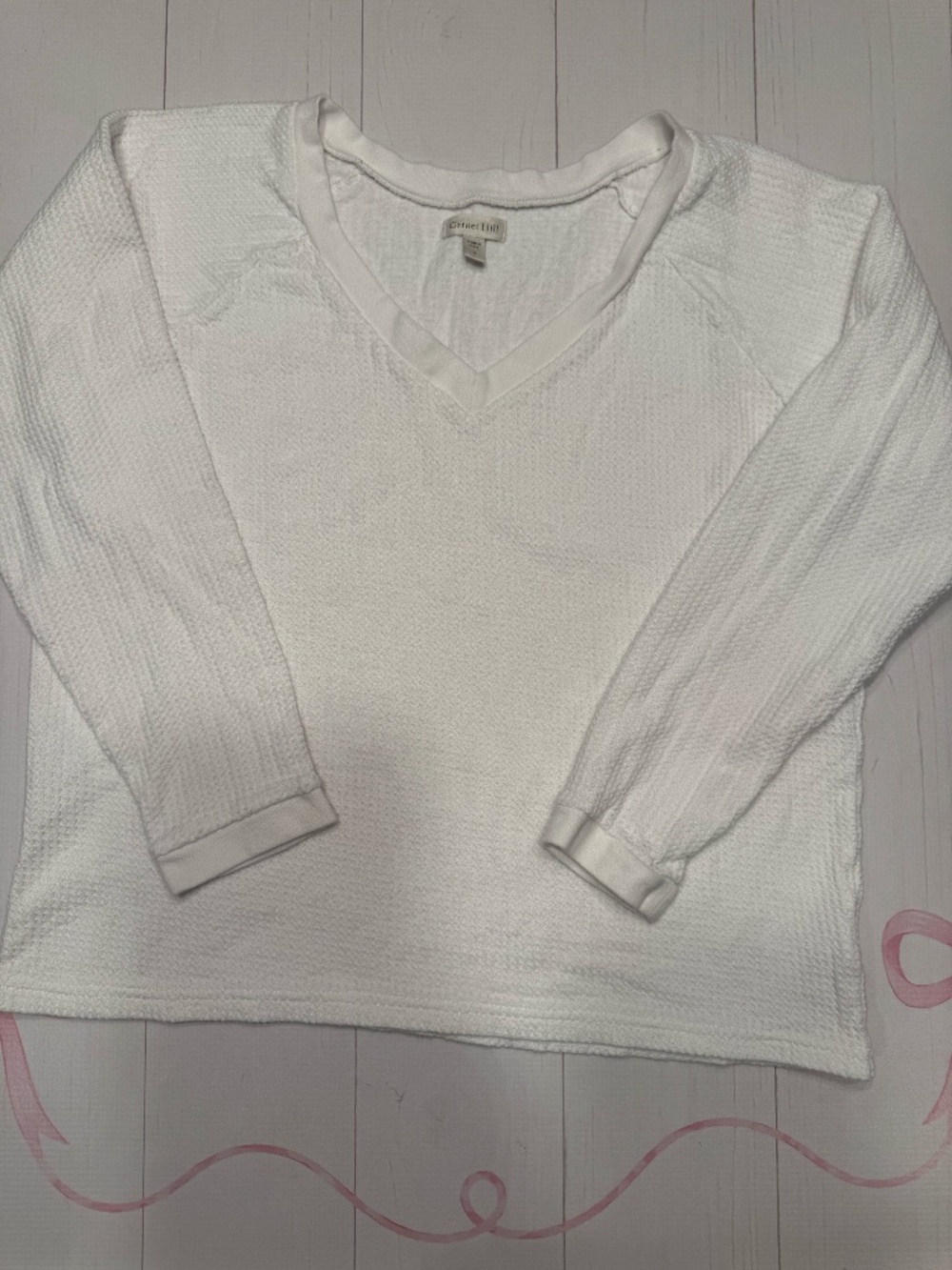 Garnet Hill Long Sleeve V-Neck Waffle Top 100% Organic Cotton Size Small